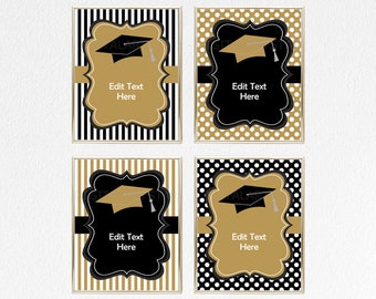 Graduation Sign Bundle Printable, Editable Graduation Signs PDF, Black and Gold Graduation Decorations 2024, High School Graduation Sign G4