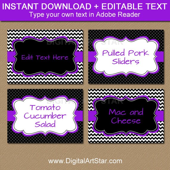 Art Party Food Labels Template, Place Cards