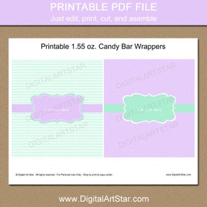 Lavender and Mint Candy Bar Wrappers, Baby Shower Favors Girl Baby Shower Chocolate Bar Labels, Printable Wedding Favors, Birthday Ideas BB1 image 2