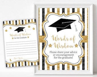 Words of Wisdom for the Graduate Sign 8x10, Printable Graduation Words of Wisdom Cards 5x7, Graduation Advice and Wishes Cards Download G9