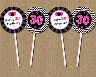 30th Birthday Cupcake Toppers DIY - Printable 30th Bday Party Decorations - Thirtieth Birthday Toppers - 30th Birthday Party Favor Tags