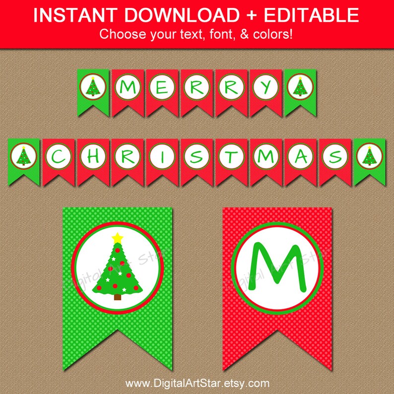 Christmas Tree Banner PRINTABLE Christmas Banner EDITABLE - Etsy