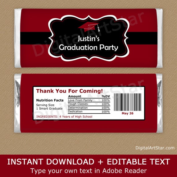 Graduation Candy Wrappers Printable, Graduation Favors, Chocolate Bar