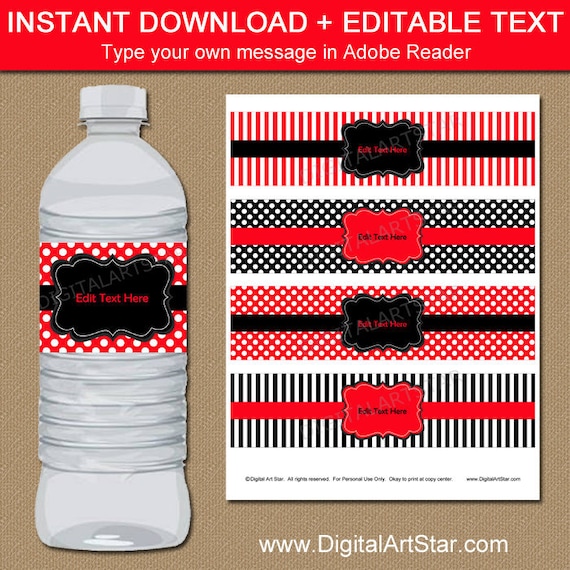 Birthday Water Bottle Labels Red And Black Party Decorations Red