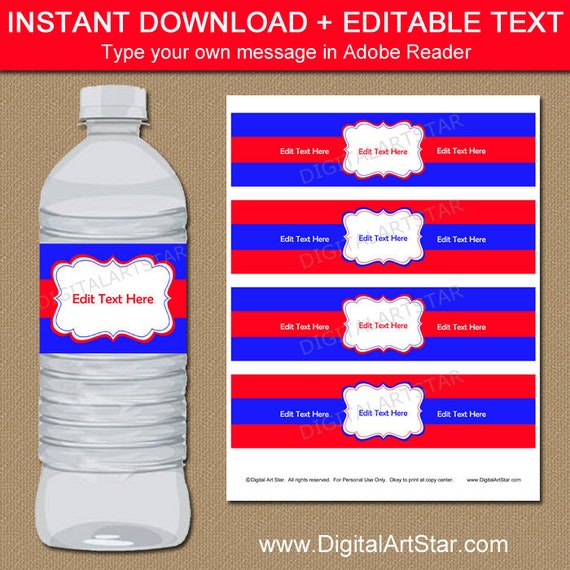 Family Reunion Water Bottle Labels Printable Red And Royal Etsy