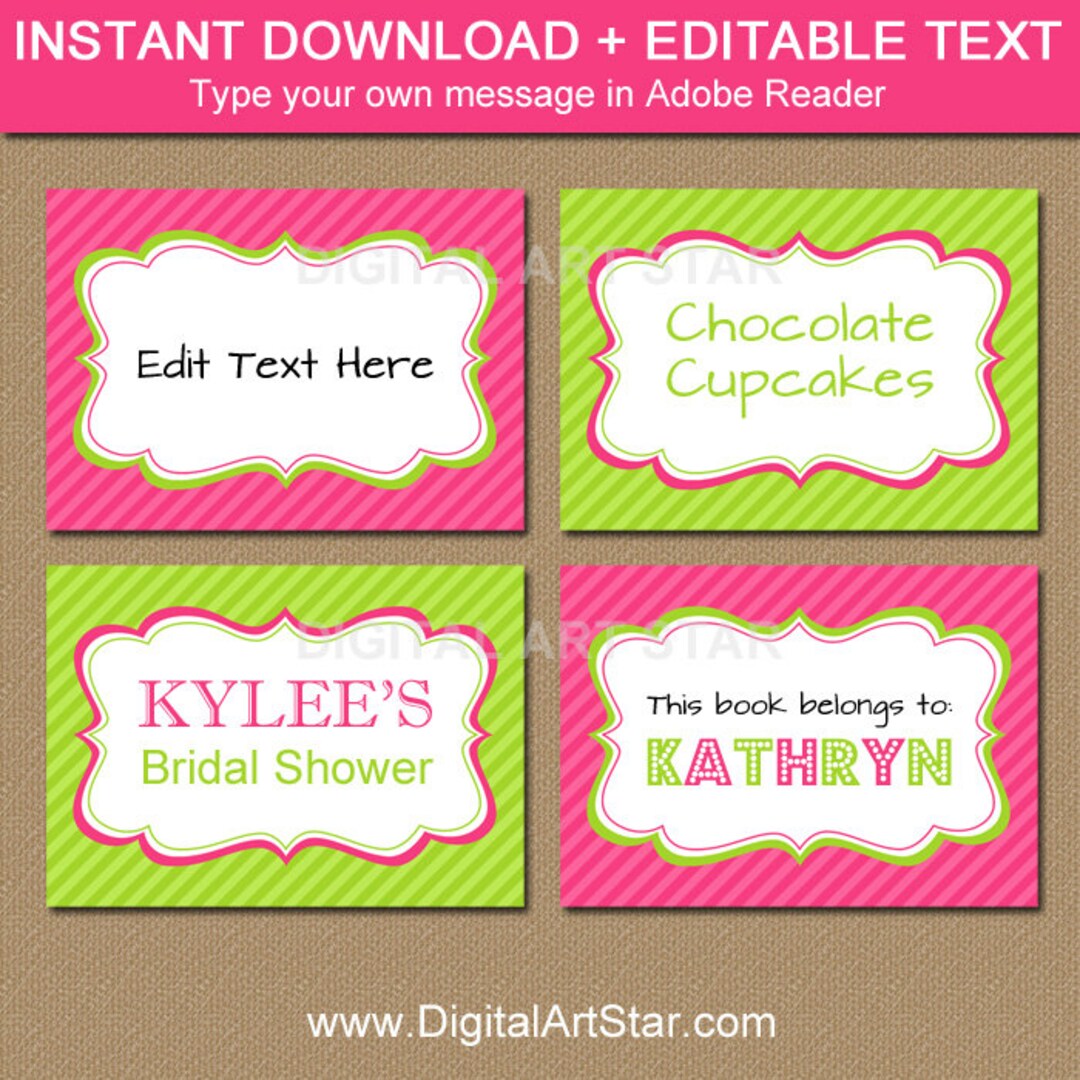 Pink Lime Green Printable Buffet Cards EDITABLE Bridal Shower Tent ...