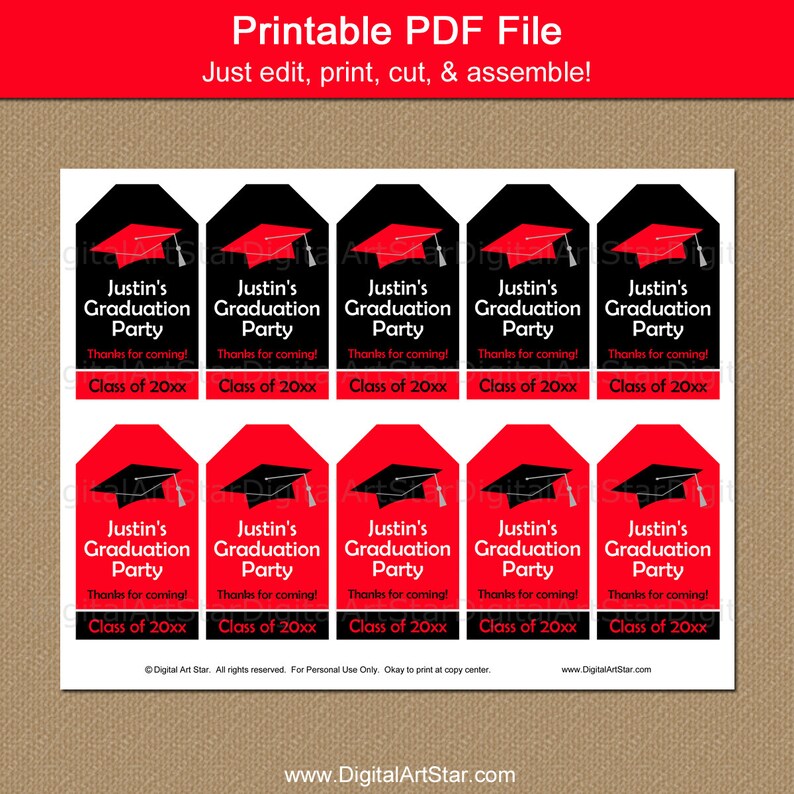 graduation thank you tag printable graduation tag red and