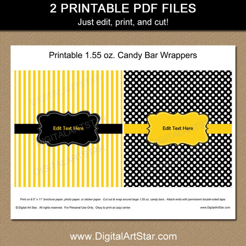 Candy Bar Wrappers Template, Candy Wrappers Birthday Black and Yellow 50th Birthday Party Favors, Printable Candy Bar Wrappers Retirement B3 image 2