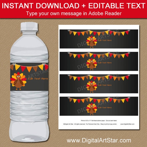 EDITABLE Thanksgiving Water Bottle Labels, Thanksgiving Decorations, Thanksgiving Favor Ideas, Chalkboard Thanksgiving Water Bottle Stickers Il_570xn
