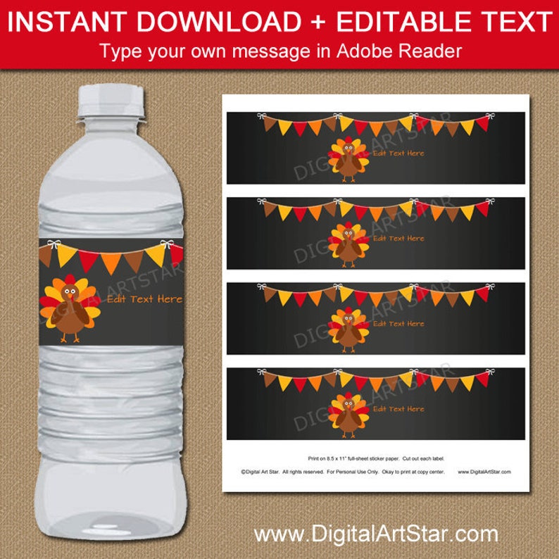 EDITABLE Thanksgiving Water Bottle Labels Thanksgiving - Etsy