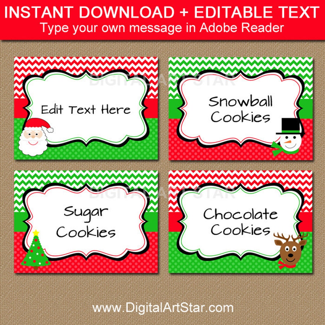 Christmas Buffet Cards, Christmas Label Template, Cute Christmas Tent Cards, Xmas Candy Buffet Labels Red Green Santa Snowman Reindeer C4 - Etsy christmas-buffet-cards-christmas-label-template-cute-christmas-tent-cards-xmas-candy-buffet-labels-red-green-santa-snowman-reindeer-c4-etsy
