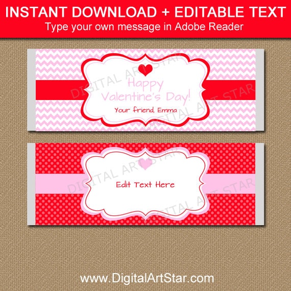 Valentine/'s day chocolate wrapper Happy Valentine/'s Day EDITABLE INSTANT DOWNLOAD Val2