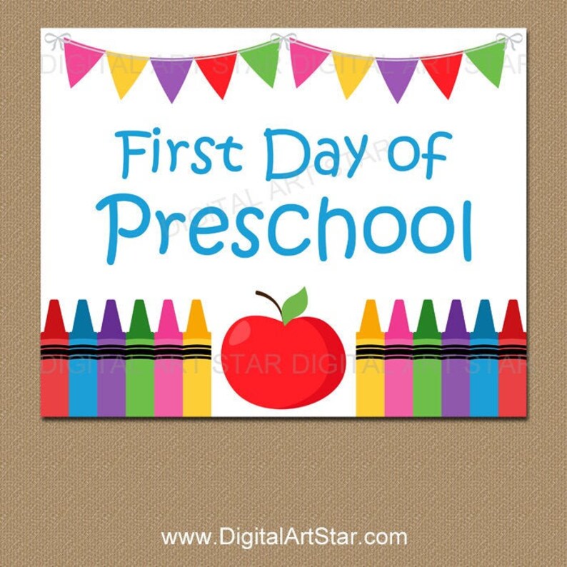 First Day of Preschool Sign Download Back to School Printable Sign Preschool Teacher Sign Apple Preschool Sign First Day S3 image 1