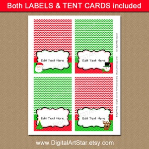 Christmas Buffet Cards, Christmas Label Template, Cute Christmas Tent ...
