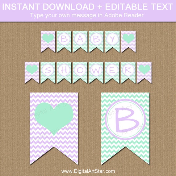 Baby Shower Banner Mint Green Party Supply Printable Lavender And