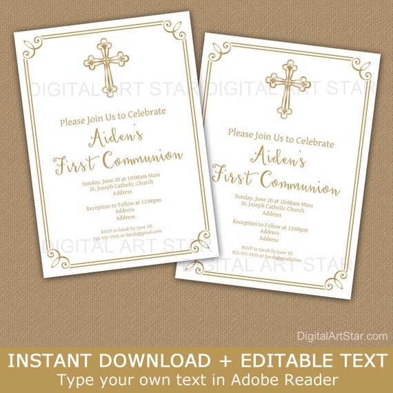 Printable First Communion Invitation Editable, First Holy Communion Invitation Downloadable, 1st Communion Invitation Boy and Girl FC2 Il_570xn