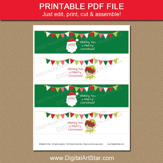 Christmas Water Bottle Label Template, Kids Christmas Party Decor,  Printable Christmas Label, Santa Water Bottle Labels, Party Printables C4 