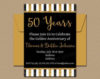 Printable 50th Anniversary Invitations, Black and Gold Invitation, Golden Anniversary Party Invites, 50th Wedding Anniversary Party Ideas B4