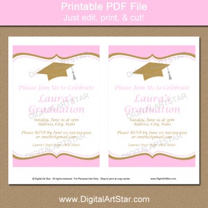 Pink Gold Graduation Invitation Template Girl Graduation Party Invitations Instant Download Printable 2024 Graduation Invitations G6 image 2