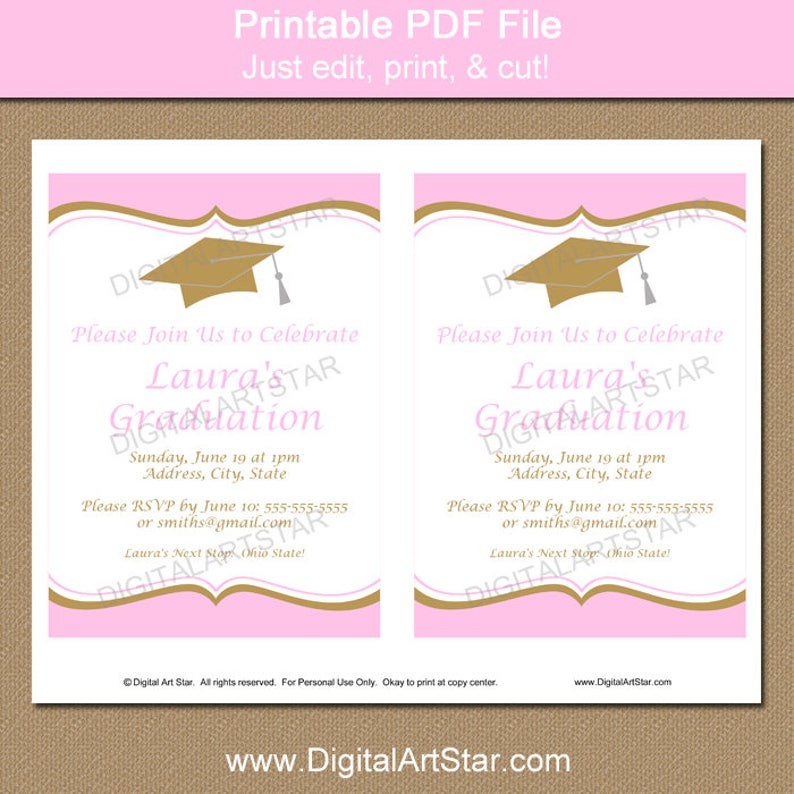 Pink Gold Graduation Invitation Template Girl Graduation Party Invitations Instant Download Printable 2024 Graduation Invitations G6 image 2