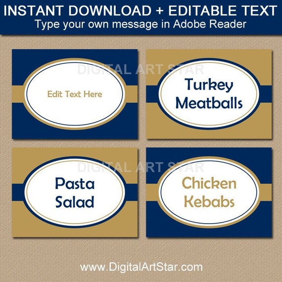 navy and gold place cards printable candy buffet labels editable food labels tented place cards tent cards food tents blank labels b7 by digital art star catch my party