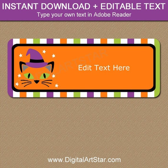 Printable Halloween Address Stickers, Editable Address Labels, Return Labels Sticker Template, Cat Witch Labels, Small Halloween Stickers Il_570xn