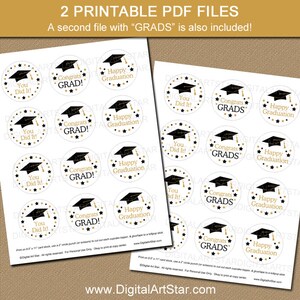 Printable Graduation Cupcake Toppers, Graduation Party Decorations in White Black and Gold, Graduation Cupcake Picks, Graduation Decor G13 image 2