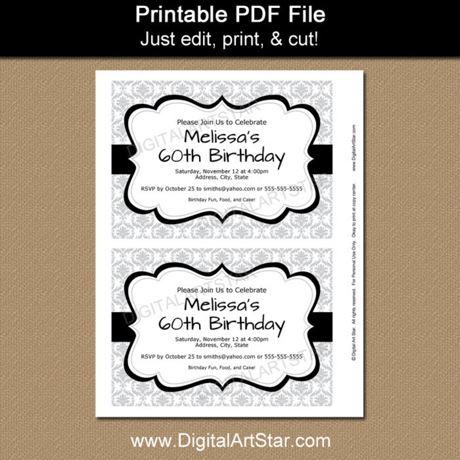 Printable Silver Invitation Template Party Invitations - Etsy