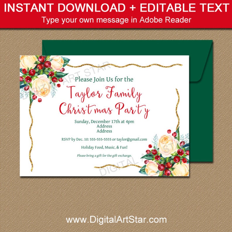 Christmas Invitation, Holiday Invitation Printable, Elegant Christmas Invitation Instant Download, Christmas Baby Shower Invite Template C6 image 1