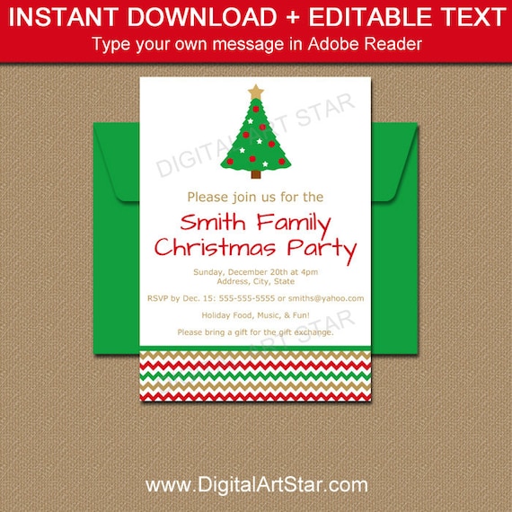 instant download christmas invitations editable holiday party