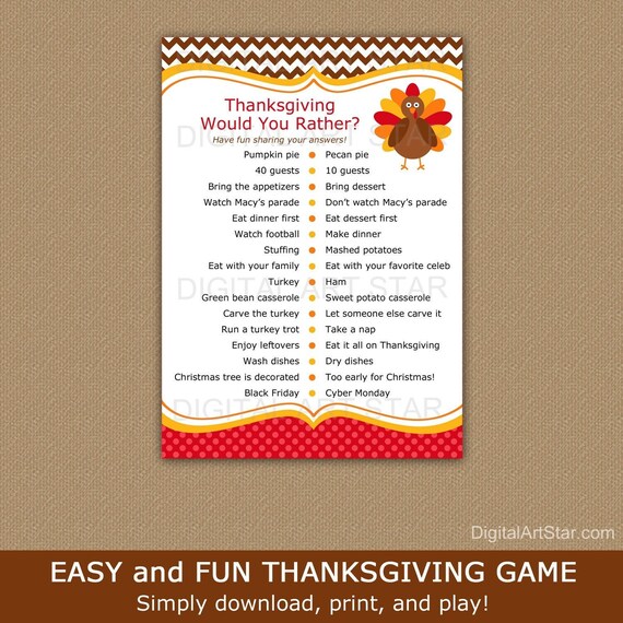 Thanksgiving Would You Rather, This or That Thanksgiving, Thanksgiving Games Printables, Downloadable Thanksgiving Ice Breaker Questions T1 Il_570xn