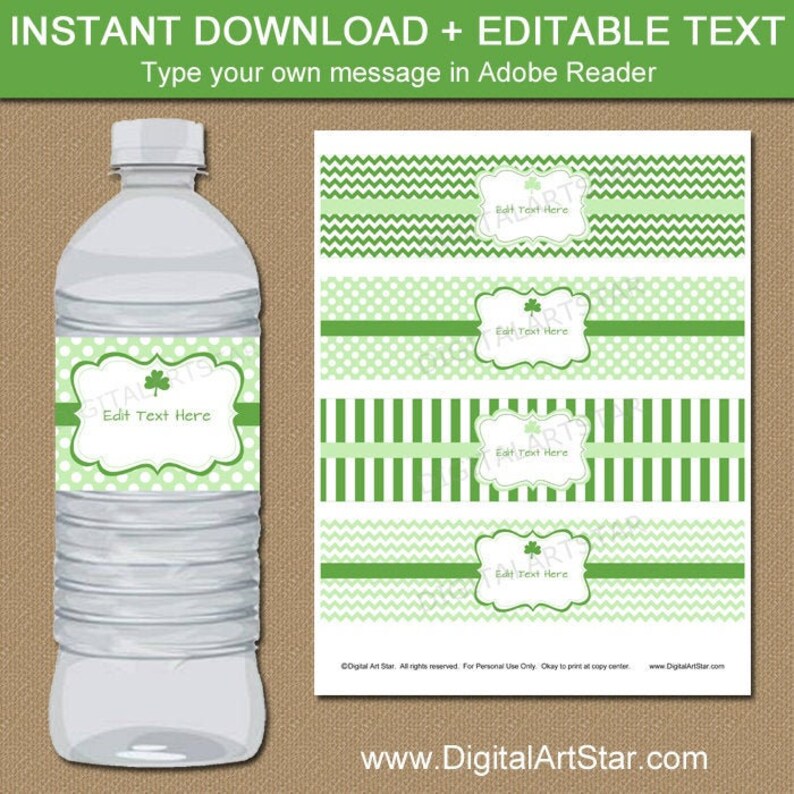 St Patricks Day Party Decorations, Water Bottle Stickers, St Patrick Decorations to Print, St Patricks Day Water Bottle Labels Printable BB7 image 1