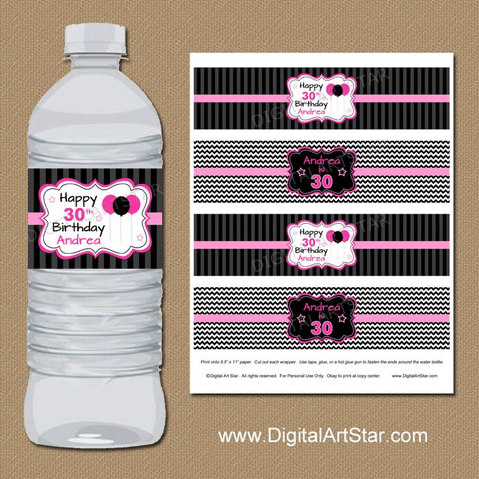 25 Pink Girl First Birthday Water Bottle Wrapper Favors Labels custom