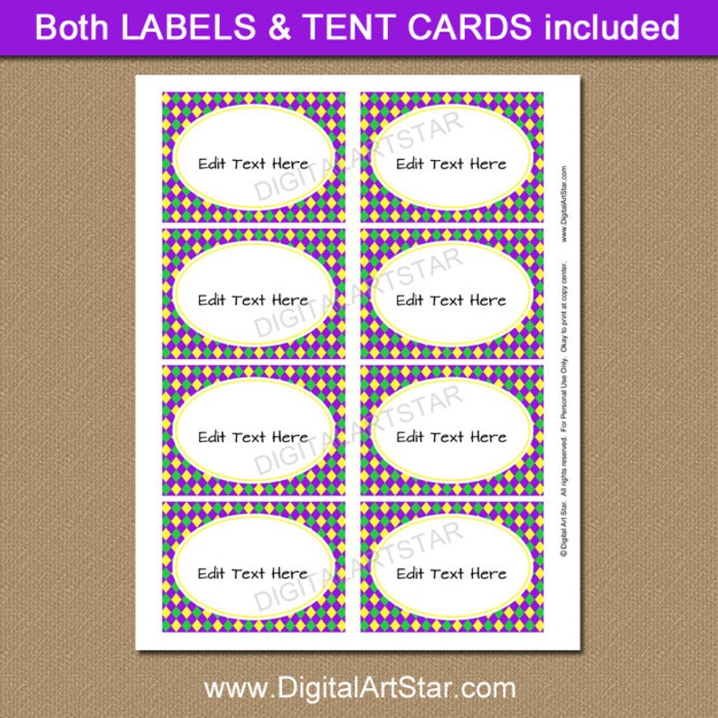 Printable Mardi Gras Food Labels Mardi Gras Tent Cards | Etsy