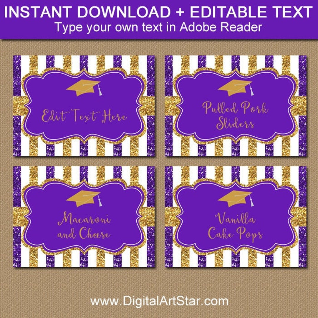 Editable Graduation Labels Purple and Gold Graduation Etsy