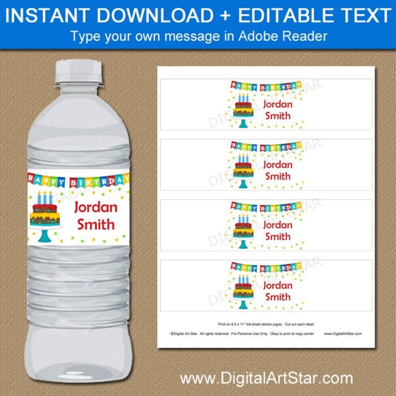 Birthday Party Decorations for Adults Water Bottle Labels Birthday Water Bottle Stickers Template Printable Water Bottle Wrappers B9 image 1