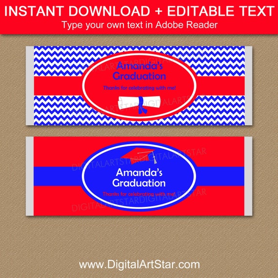 Graduation Candy Bar Wrapper Template, Red and Blue Graduation Candy Wrappers, Printable Graduation Party Favors, Class of 2021 Favors G3 Il_570xn