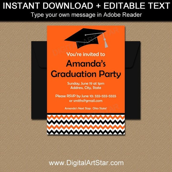 Orange Graduation Invitations, High School Graduation Invitations, Editable Graduation Invite, Orange and Black Graduation Announcement G3 Il_570xn