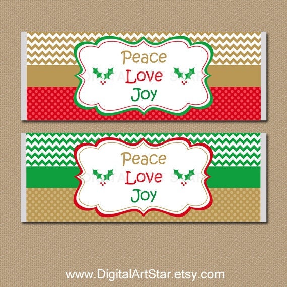 Christmas Candy Labels - Holiday Candy Bar Wrappers - Christmas Party Favors - Red Green Gold Chocolate Bar Wrapper Template with Holly Il_570xn