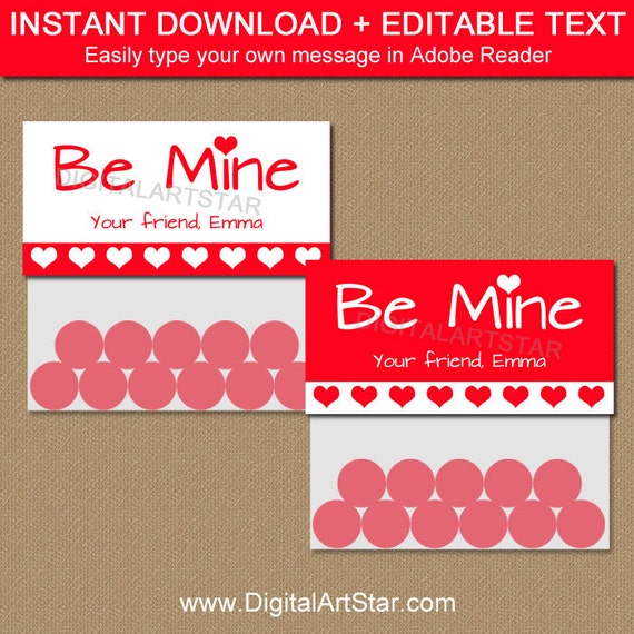 Valentines Day Treat Bag Toppers - Printable Valentine Party Favors - EDITABLE Valentine Bag Tags - Be Mine Valentine Bag Label Template V7 Il_570xn