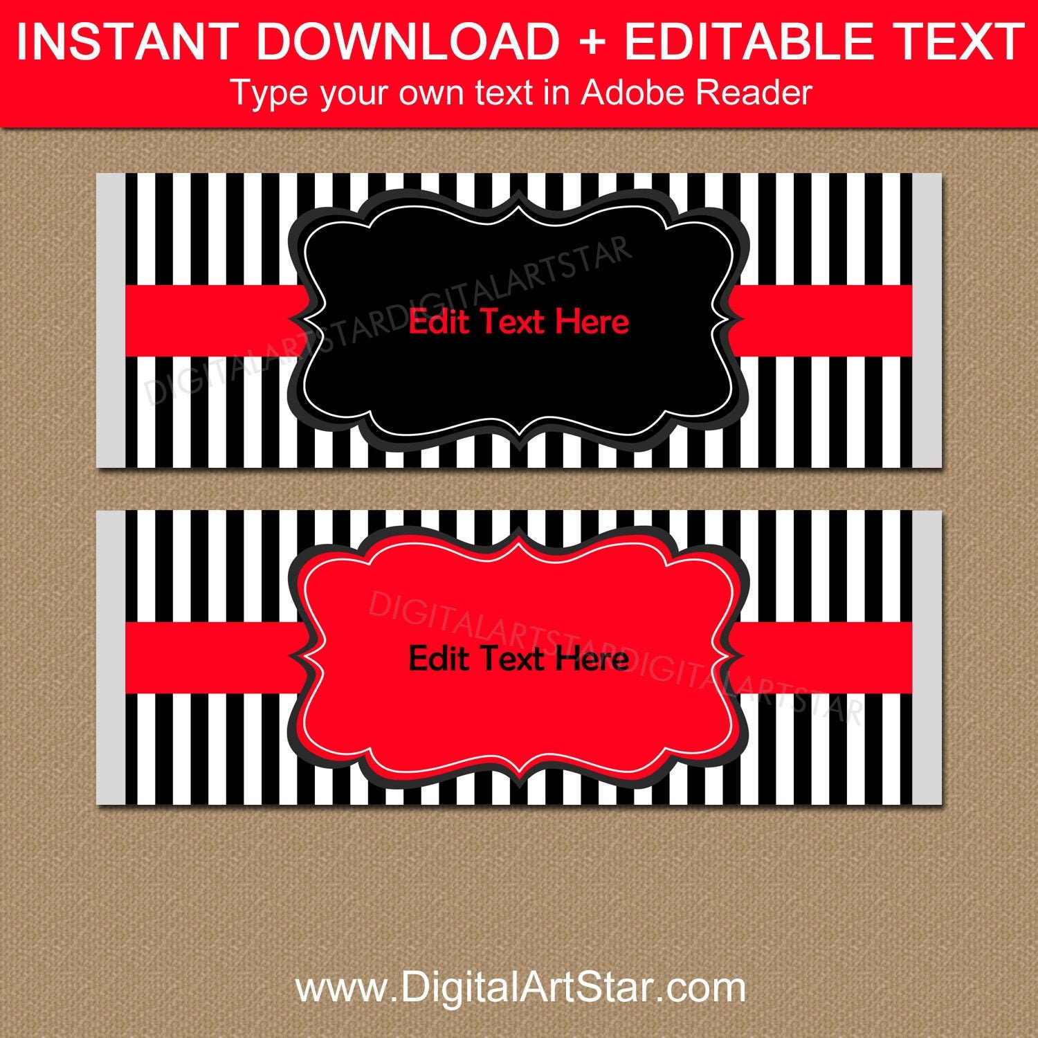 editable candy bar wrappers black white red printable candy etsy