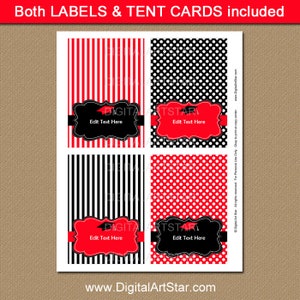 Graduation Food Labels, Candy Buffet Labels, Name Cards, Food Tents, Graduation Label Template, Red Black White Dessert Table Labels G4 image 3