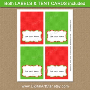 Printable Christmas Buffet Card, Christmas Labels, Holiday Candy Buffet ...