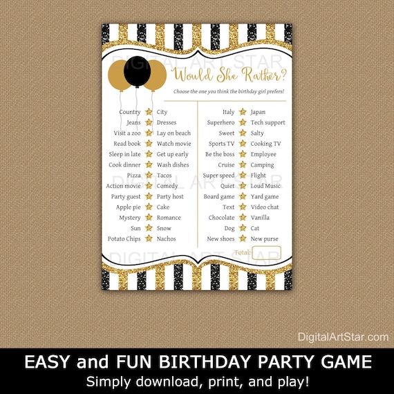 Would She Rather Birthday Game, Printable Birthday Games Adult, This or That Birthday, 50th Birthday Games for Women, Games Printable B4 Il_570xn