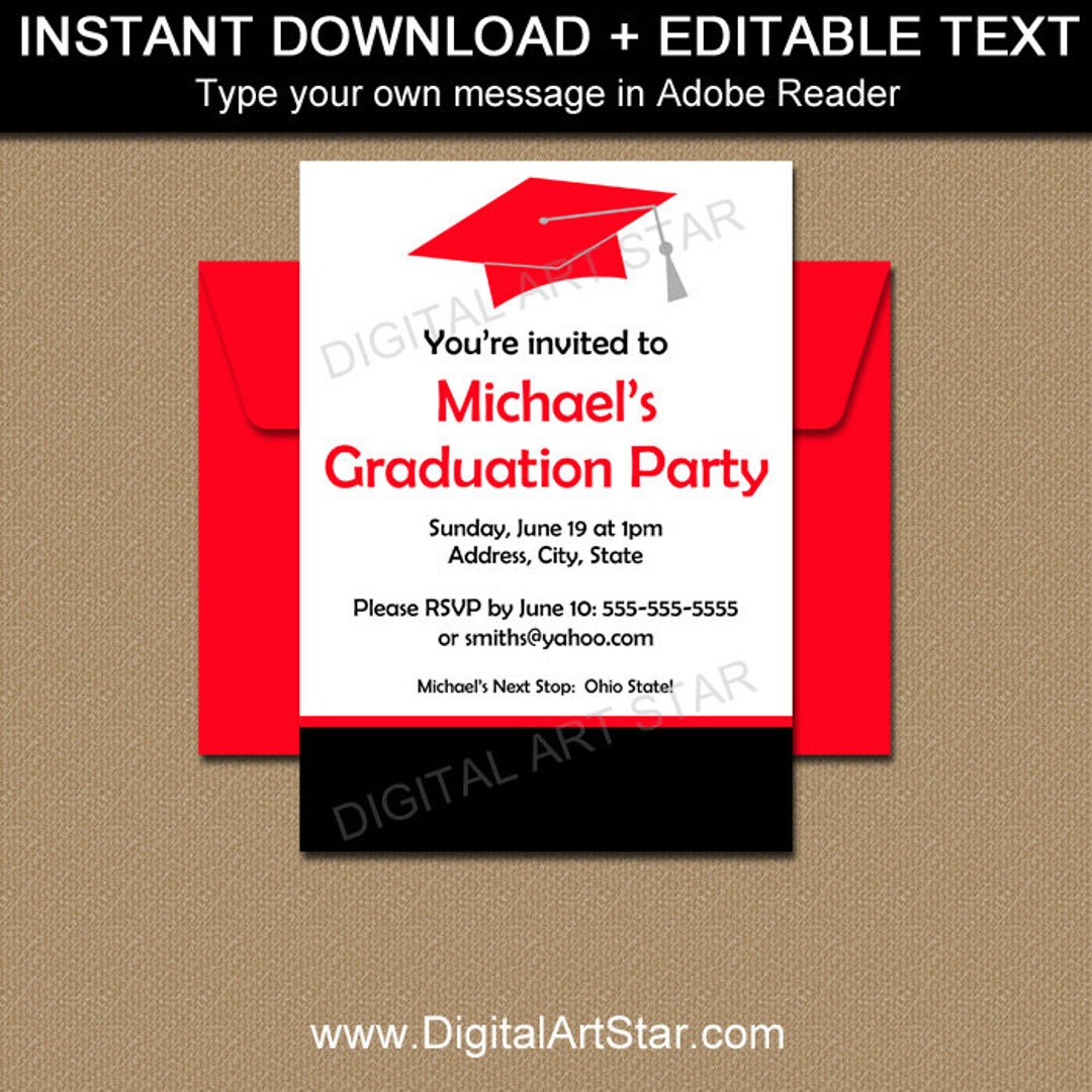 Graduation Party Invitation Red and Black Graduation Invitations