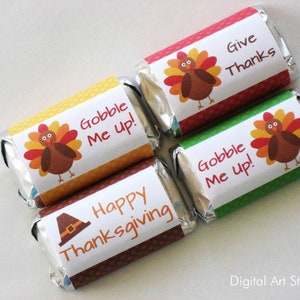 Thanksgiving Party Favors Printable Thanksgiving Candy Bar Wrappers Thanksgiving Favors Mini Candy Wrappers Turkey Candy Favors T1 image 2