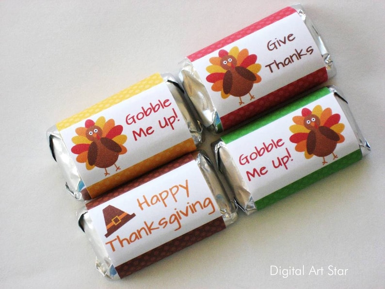 Thanksgiving Party Favors Printable Thanksgiving Candy Bar Wrappers Thanksgiving Favors Mini Candy Wrappers Turkey Candy Favors T1 image 2