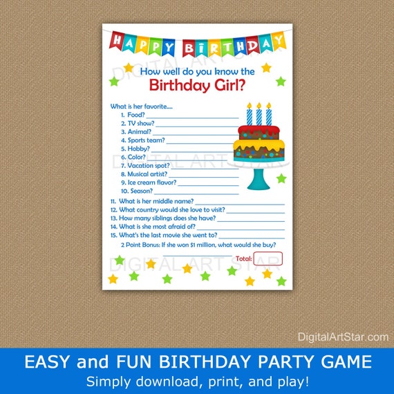How Well Do You Know the Birthday Girl, Who Knows the Birthday Girl Best, Adult Birthday Party Games, 30th Birthday, 70th Birthday Game B9 Il_570xn