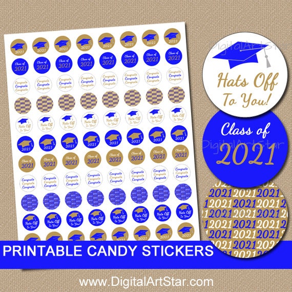 Graduation Favors 2021, Printable Graduation Candy Stickers, High School Graduation Party Ideas, Royal Blue Gold Graduation Decorations G2 Il_570xn