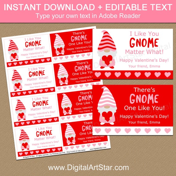 Valentines Day Cards for Kids, Gnome Valentine Card Printable, Class Valentine Party Ideas, Cute Valentines for School, Gnome One Like You Il_570xn